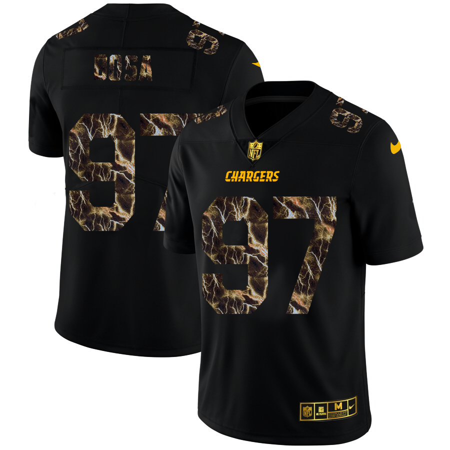 2020 Los Angeles Chargers #97 Joey Bosa Men Black Nike Flocked Lightning Vapor Limited NFL Jersey